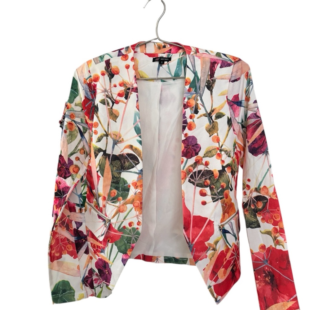 Michele Floral Open-Front Blazer Jacket - White, Red, Green